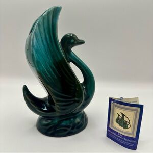 Blue Mountain Pottery Swan Vase Green and Blue Glaze 7” Tall W/Original Tag